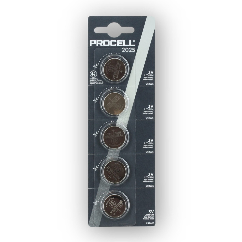 PROCELL CR2025 3V Lithium Coin Battery Bulk Strip of 5
