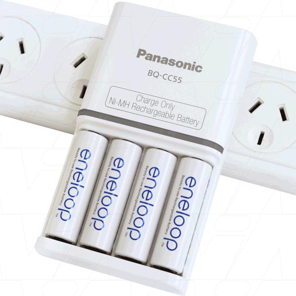 4 cell Eneloop quick charger packed with 4 x Eneloop AA 'ready to use' cells