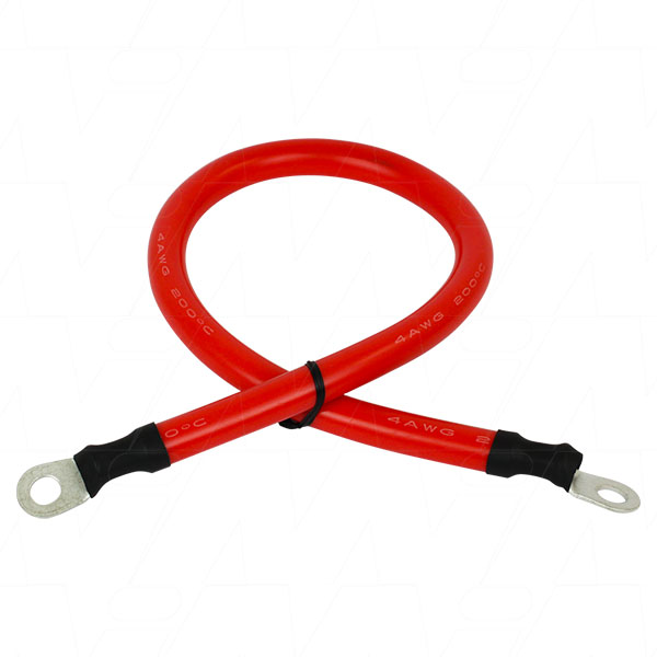 4AWG RED Linking Cable 10mm² OD, 80A Rated Copper Nose for Lithium Iron Phosphate (LiFePO4) Battery. 450mm. Lug ID: 8mm.