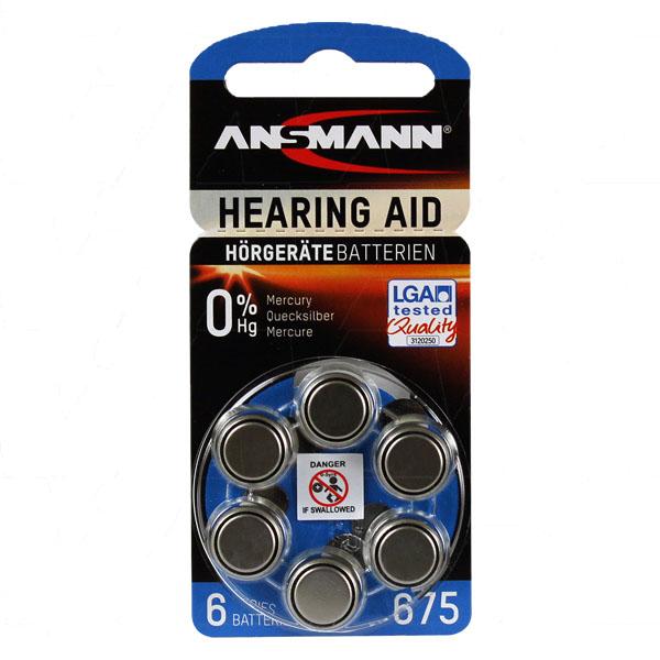 5013253 Ansmann hearing aid battery. Replaces 675, 675A, 675AP, 675HPX, A675, AC675E, AZA675, DA675H, NR44, PR44, PRX675H, PZA675, V675, V675A, V675AT, V675HP, ZA675
