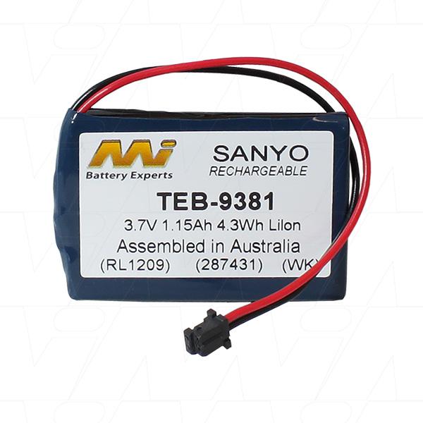 Battery for Cooper Atkins HACCP Lithium Ion 3.7V 1.15Ah TEB-9381