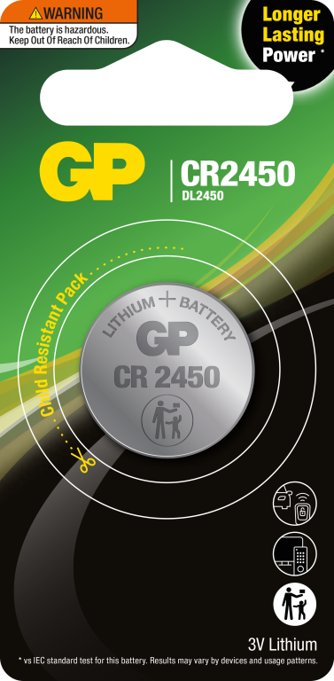 GP 3V 2450 LITHIUM COIN CELL Card of 1