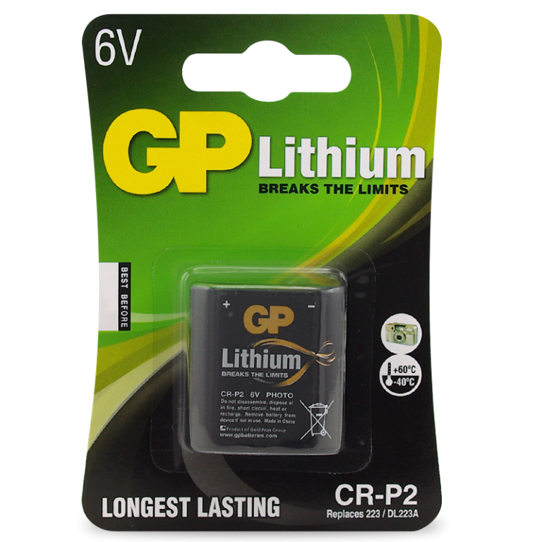 GP 6.0V 1400mAh LITHIUM CR-P2 BATTERY CARD OF 1