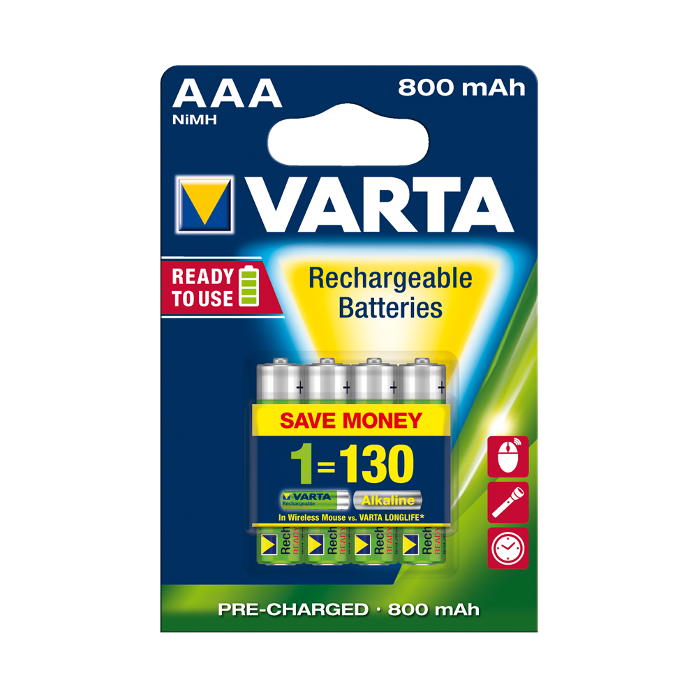 Ready 2 Use 800mAh AAA Ni-MH Batteries 4 Pack