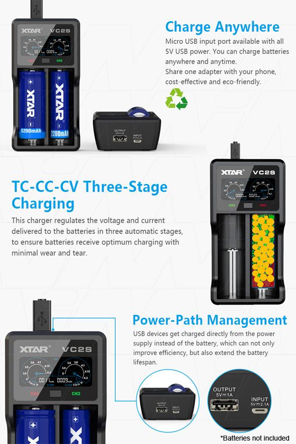 XTAR VC2S 2 Cell Lithium VC2S